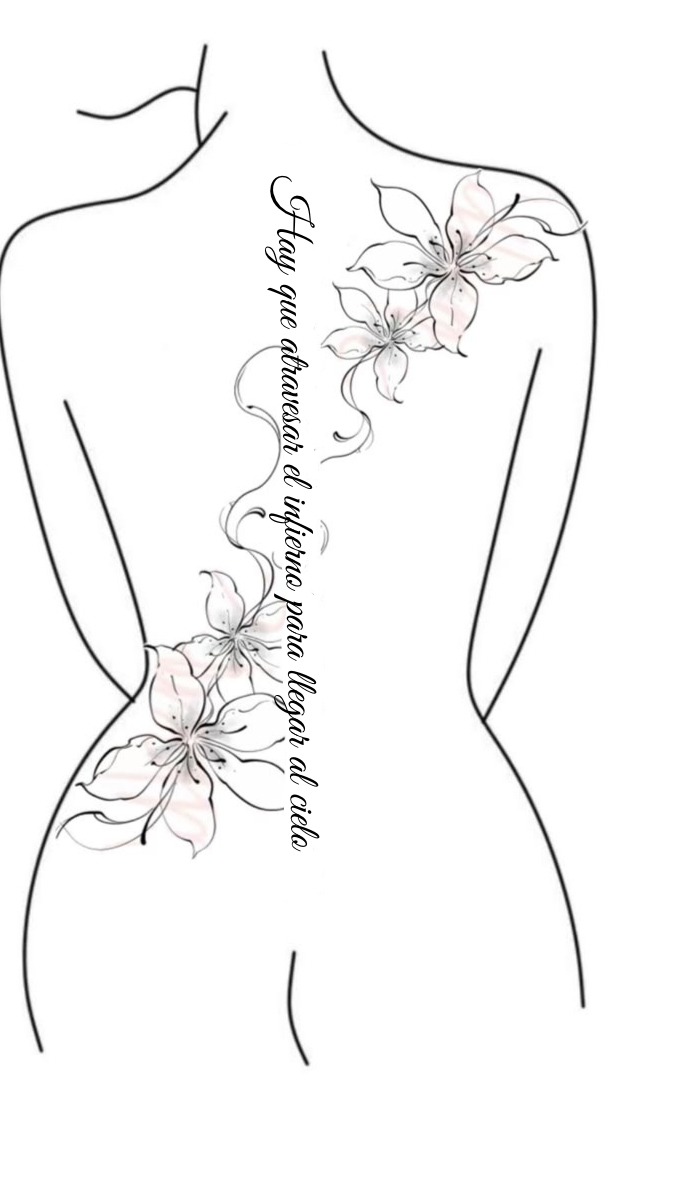Diseño espalda con flores y frase